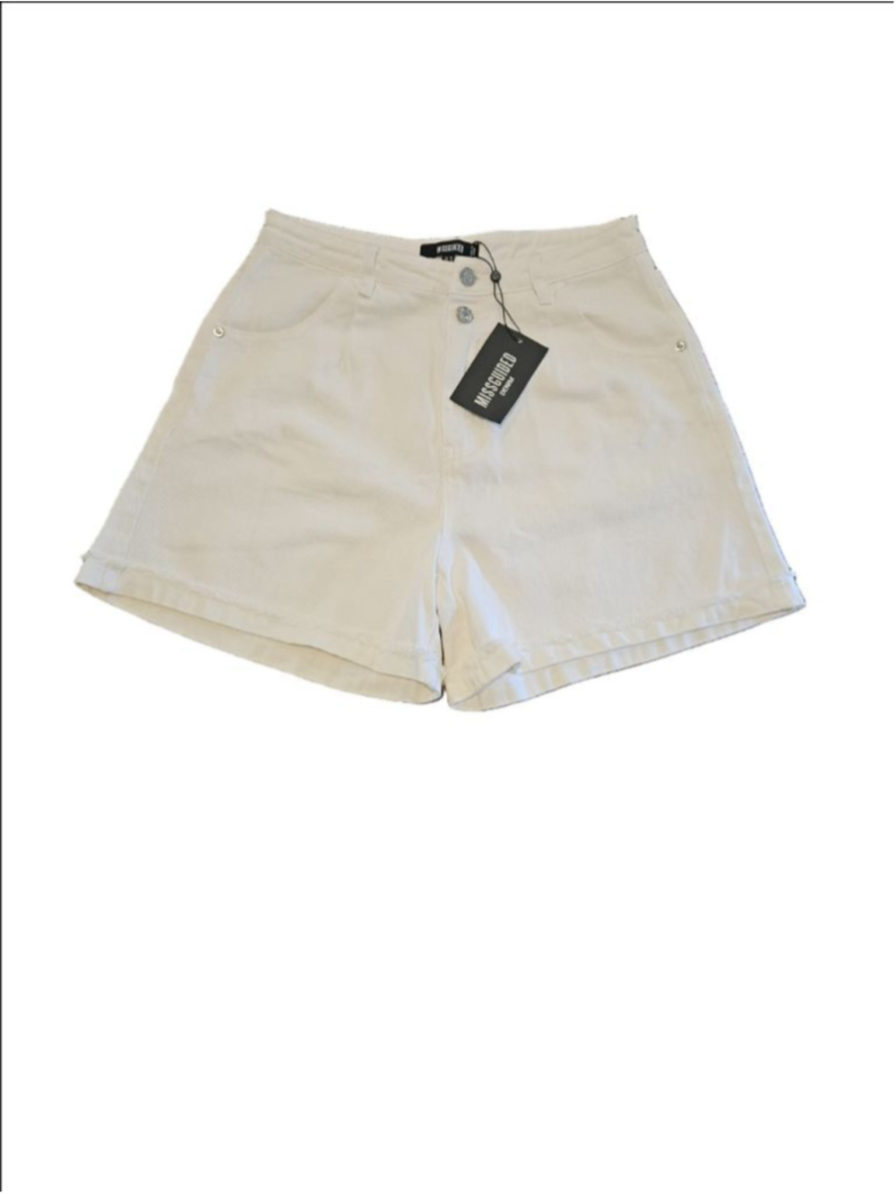 Women's MISSGUIDED NWT White Riot Highwaisted Double Button Jean Shorts US 6